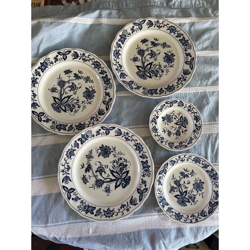vintage harmony house blue bonnet japan plate set